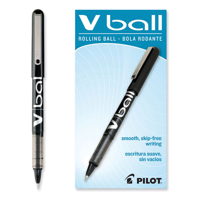 VBall Liquid Ink Rollerball Pen, Stick, Extra-Fine 0.5 mm, Black Ink, Black/Clear Barrel, Dozen