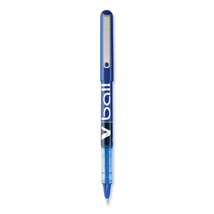 VBall Liquid Ink Rollerball Pen, Stick, Extra-Fine 0.5 mm, Blue Ink, Blue/Clear Barrel, Dozen