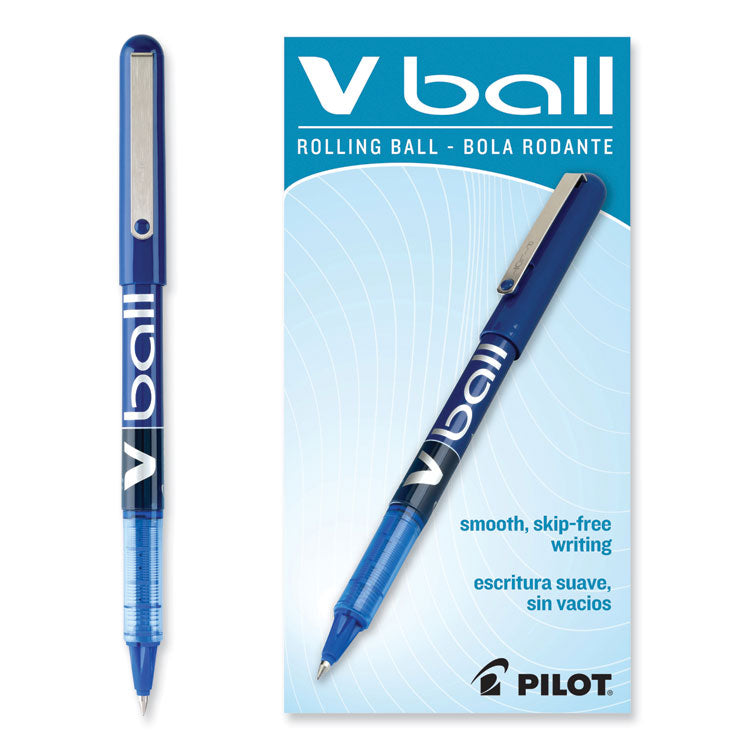 VBall Liquid Ink Rollerball Pen, Stick, Extra-Fine 0.5 mm, Blue Ink, Blue/Clear Barrel, Dozen