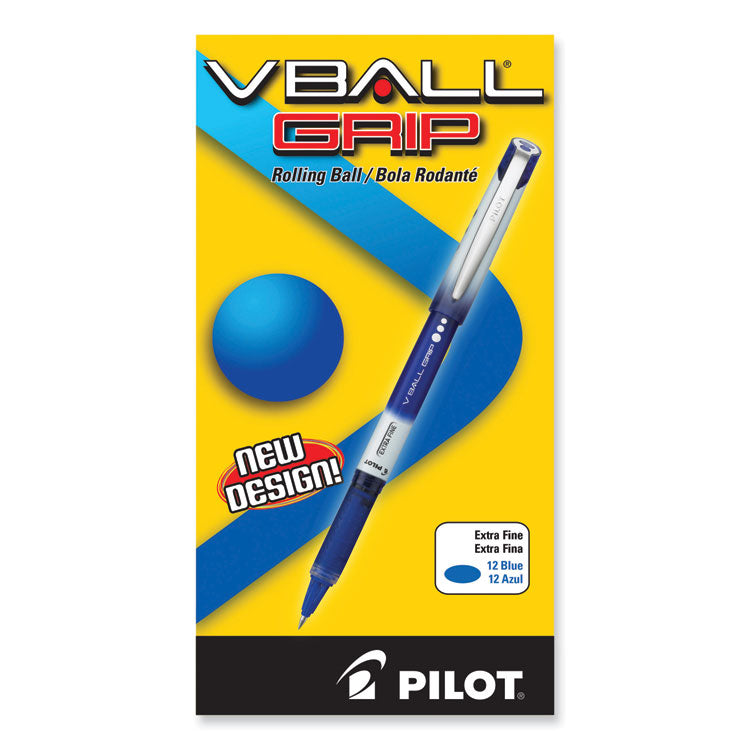 VBall Grip Liquid Ink Rollerball Pen, Stick, Extra-Fine 0.5 mm, Blue Ink, Blue/White Barrel, Dozen