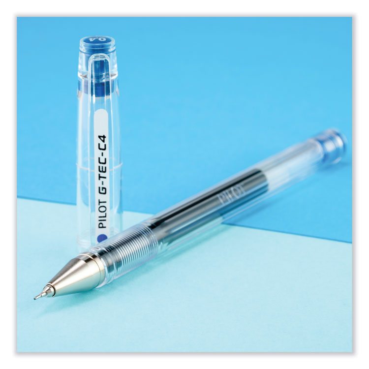 G-TEC-C Ultra Gel Pen, Stick, Ultra-Fine 0.4 mm, Blue Ink, Clear/Blue Barrel, Dozen