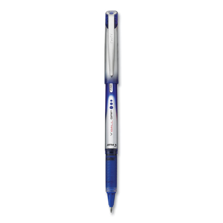 VBall Grip Liquid Ink Rollerball Pen, Stick, Fine 0.7 mm, Blue Ink, Blue/Silver Barrel, Dozen