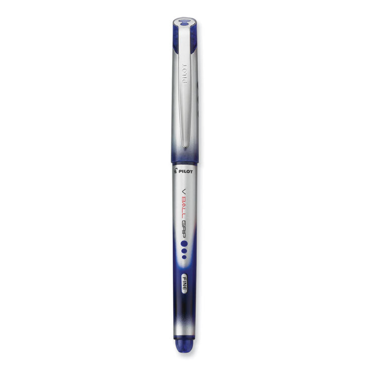 VBall Grip Liquid Ink Rollerball Pen, Stick, Fine 0.7 mm, Blue Ink, Blue/Silver Barrel, Dozen