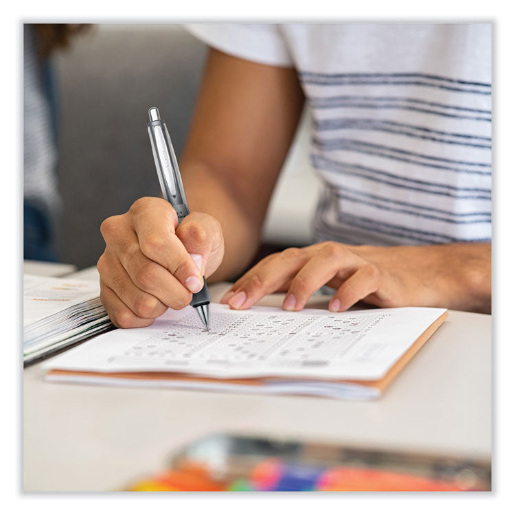 Dr. Grip Center of Gravity Ballpoint Pen, Retractable, Medium 1 mm, Black Ink, Silver/Charcoal Barrel
