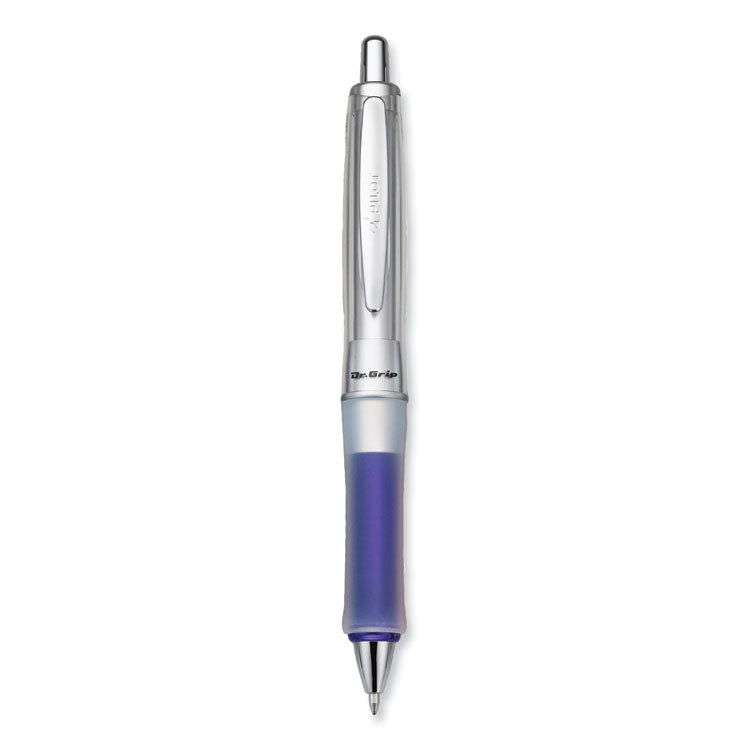 Dr. Grip Center of Gravity Ballpoint Pen, Retractable, Medium 1 mm, Black Ink, Silver/Navy Barrel