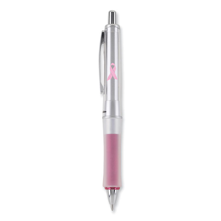 Dr. Grip Center of Gravity Breast Cancer Awareness Ballpoint Pen, Retractable, Medium 1 mm, Black Ink, Silver/Pink Barrel
