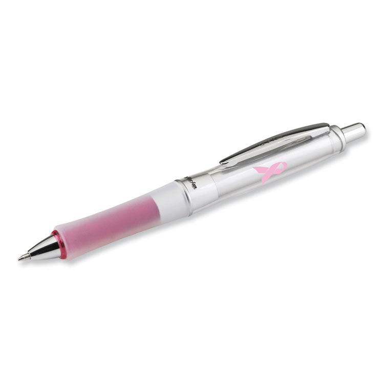 Dr. Grip Center of Gravity Breast Cancer Awareness Ballpoint Pen, Retractable, Medium 1 mm, Black Ink, Silver/Pink Barrel