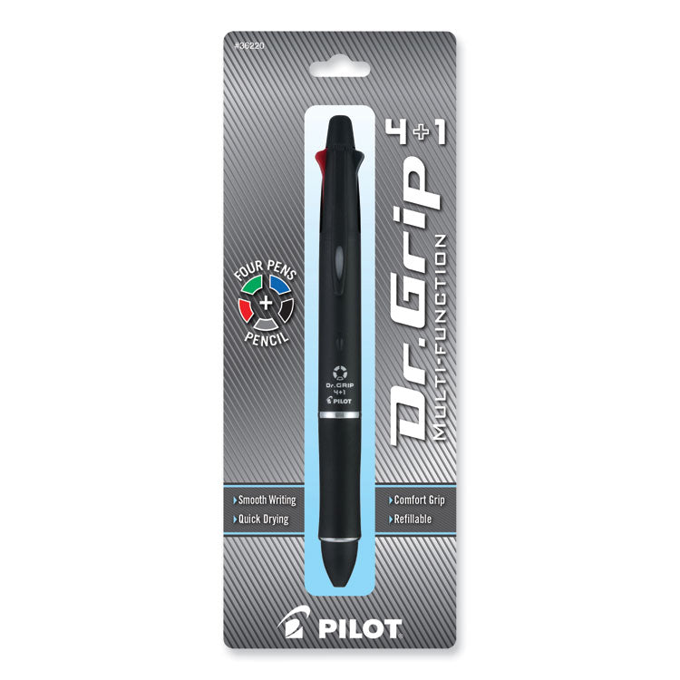 Dr. Grip 4 + 1 Multi-Color Ballpoint Pen/Pencil, Retractable, 0.7mm Pen/0.5mm Pencil, Black/Blue/Green/Red Ink, Black Barrel