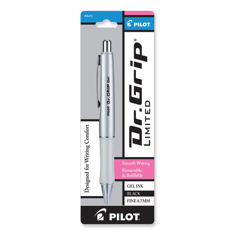 Dr. Grip Limited Gel Pen, Retractable, Fine 0.7 Mm, Black Ink, Platinum Barrel