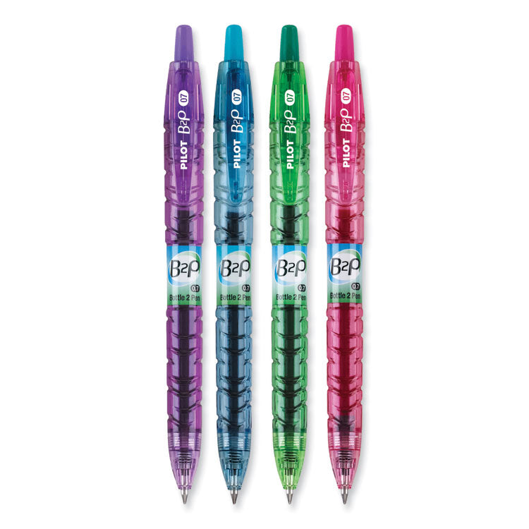 B2p Bottle-2-Pen Recycled Gel Pen, Retractable, Fine 0.7 Mm, Assorted Ink And Barrel Colors, 4/pack