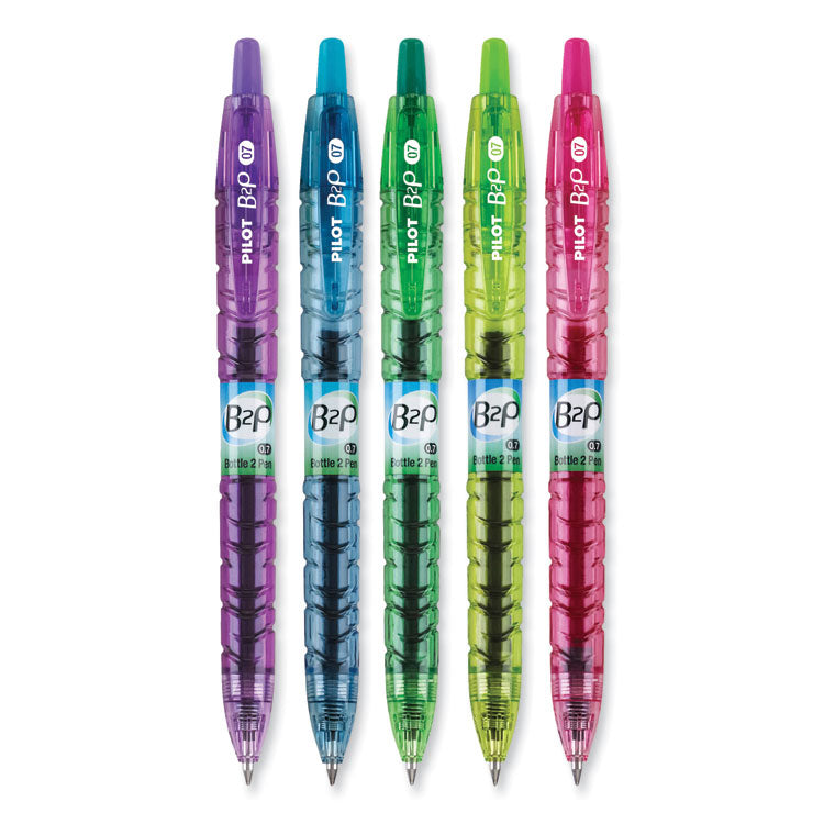 B2p Bottle-2-Pen Recycled Gel Pen, Retractable, Fine 0.7 Mm, Assorted Ink And Barrel Colors, 5/pack