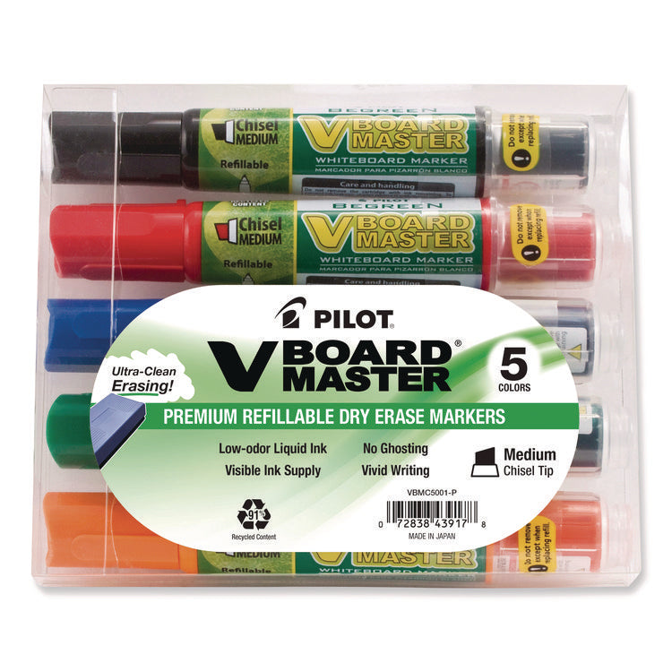BeGreen V Board Master Dry Erase Marker, Medium Chisel Tip, Assorted Colors, 5/Pack