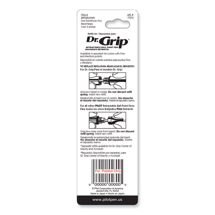 Refill For Dr. Grip, Easytouch, The Better, B2p And Rex Grip Begreen Ballpoint Pens, Fine Conical Tip, Black Ink, 2/pack