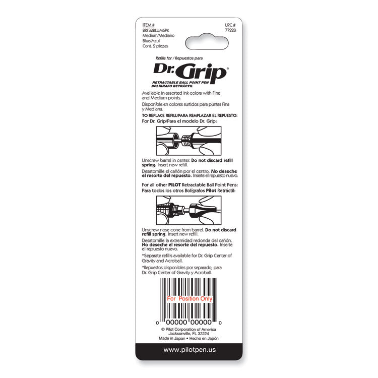 Refill For Dr. Grip, Easytouch, The Better, B2p And Rex Grip Begreen Ballpoint Pens, Medium Conical Tip, Blue Ink, 2/pack