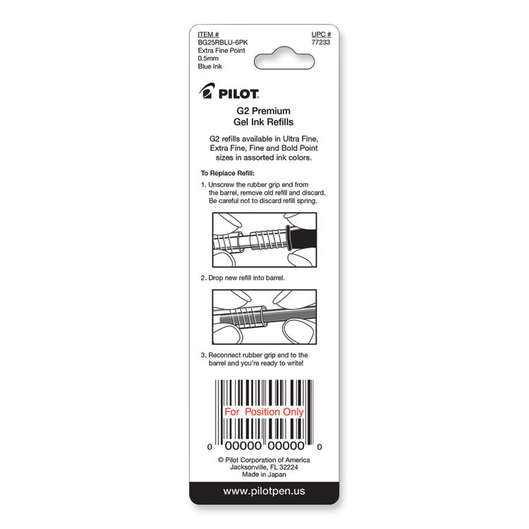 Refill For Pilot B2p, Dr Grip, G2, G6, Mr Metropolitan, Precise Begreen And Q7 Gel Pens, Extra-Fine Tip, Blue Ink, 2/pack