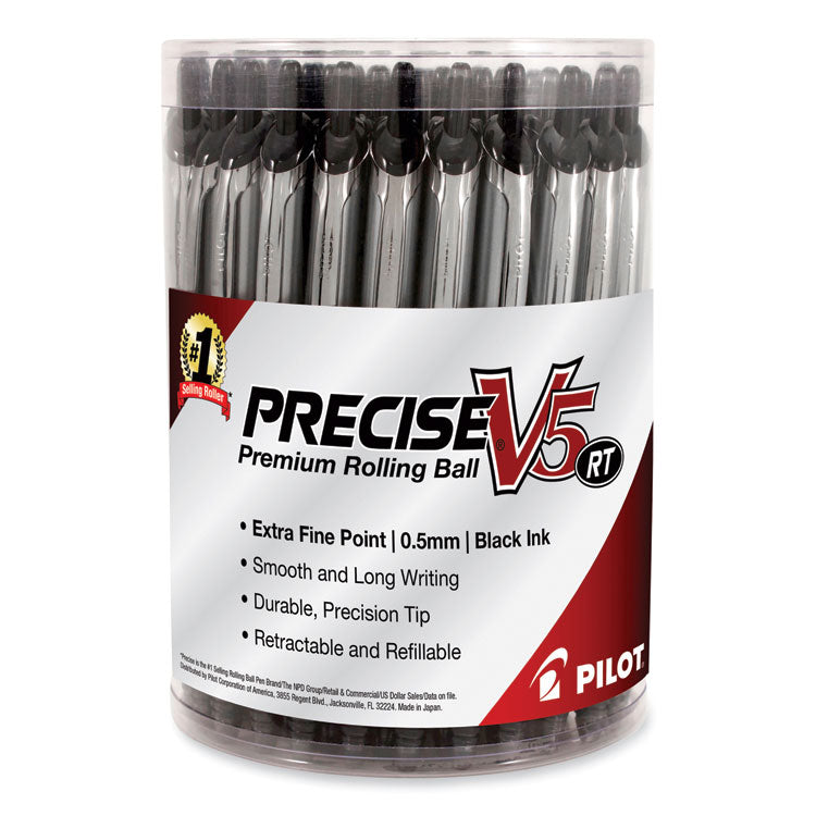 Precise V5RT Rollerball Pen, Retractable, Extra-Fine 0.5 mm, Black Ink, Black Barrel, 30/Pack