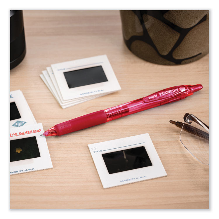 Precise Gel BeGreen Gel Pen, Retractable, Fine 0.7 mm, Red Ink, Translucent Red Barrel, Dozen