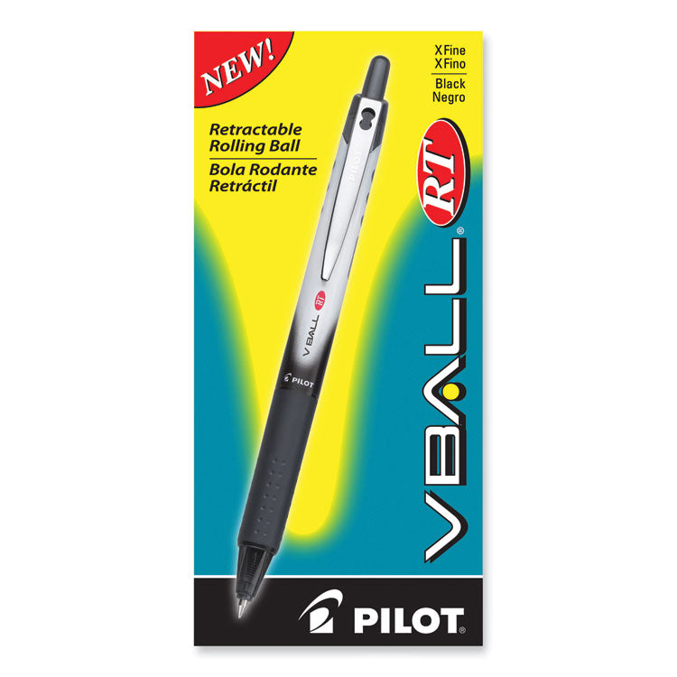 VBall RT Liquid Ink Rollerball Pen, Retractable, Extra-Fine 0.5 mm, Black Ink, Black/White Barrel