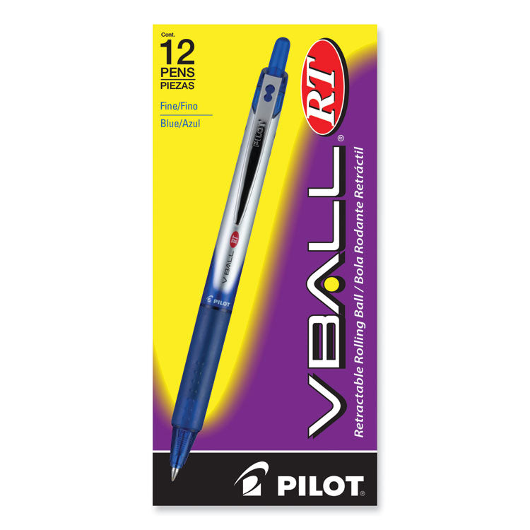 VBall RT Liquid Ink Rollerball Pen, Retractable, Fine 0.7 mm, Blue Ink, Blue/White Barrel