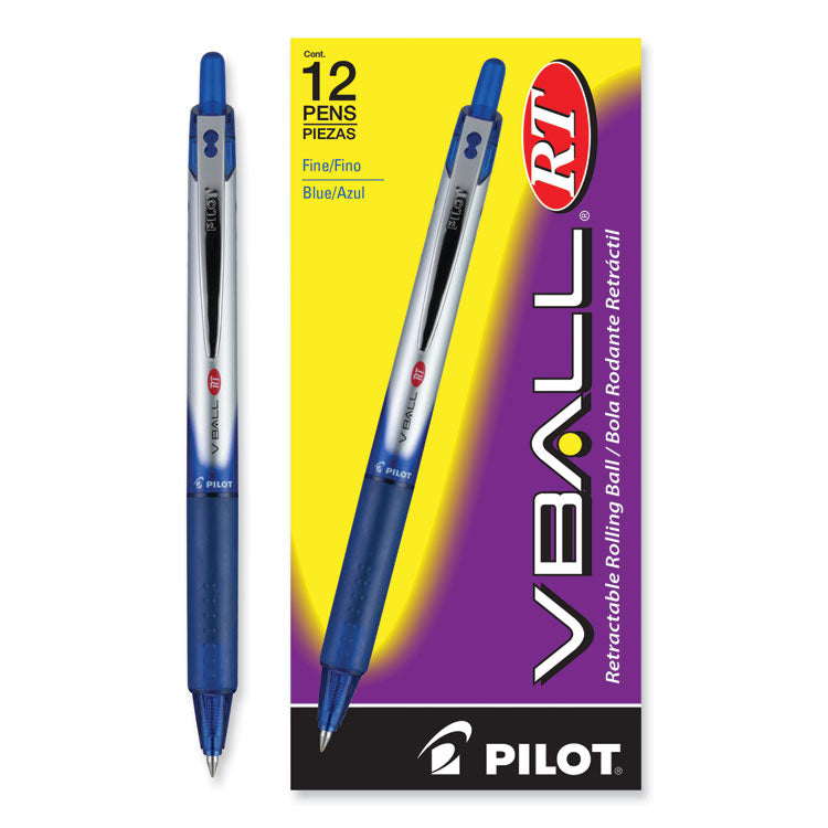 VBall RT Liquid Ink Rollerball Pen, Retractable, Fine 0.7 mm, Blue Ink, Blue/White Barrel