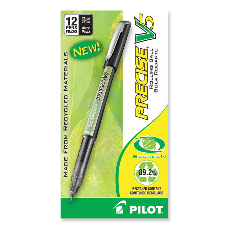 Precise V5 BeGreen Rollerball Pen, Stick, Extra-Fine 0.5 mm, Black Ink, Black Barrel, Dozen