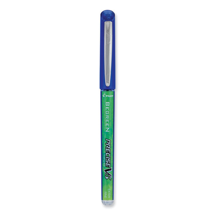 Precise V5 BeGreen Rollerball Pen, Stick, Extra-Fine 0.5 mm, Blue Ink, Blue Barrel, Dozen