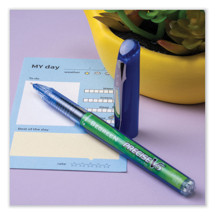 Precise V5 BeGreen Rollerball Pen, Stick, Extra-Fine 0.5 mm, Blue Ink, Blue Barrel, Dozen