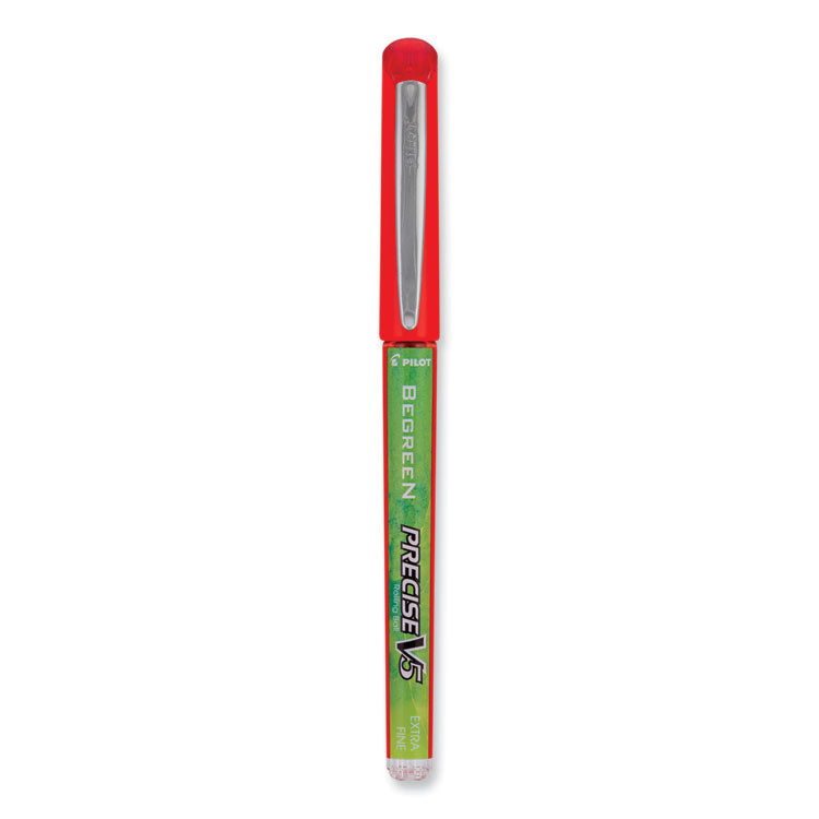 Precise V5 BeGreen Rollerball Pen, Stick, Extra-Fine 0.5 mm, Red Ink, Red Barrel, Dozen