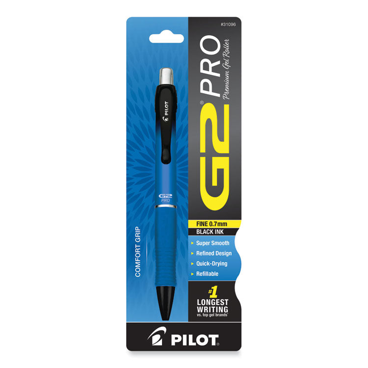 G2 Pro Gel Pen, Retractable, Fine 0.7 Mm, Black Ink, Blue Barrel
