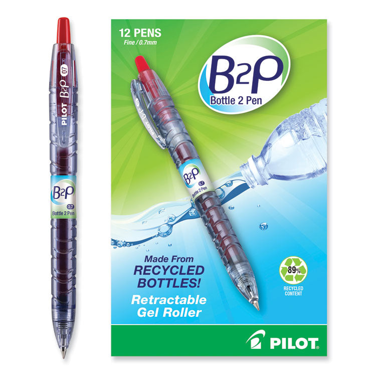 B2p Bottle-2-Pen Recycled Gel Pen, Retractable, Fine 0.7 Mm, Red Ink, Translucent Blue Barrel