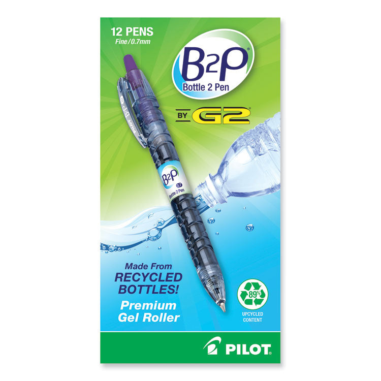 B2p Bottle-2-Pen Recycled Gel Pen, Retractable, Fine 0.7 Mm, Purple Ink, Translucent Blue Barrel