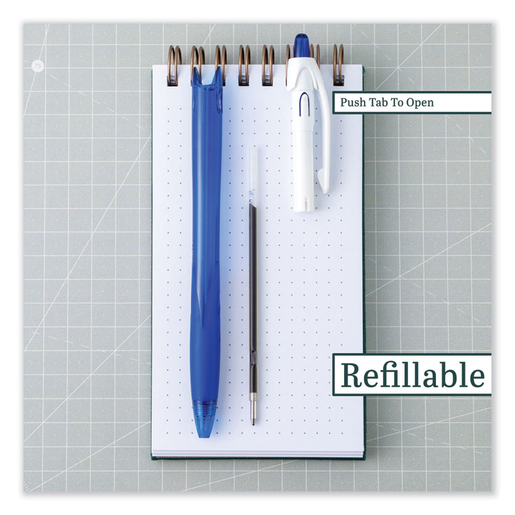 RexGrip BeGreen Ballpoint Pen, Retractable, Medium 1 mm, Blue Ink, Translucent Blue Barrel, Dozen