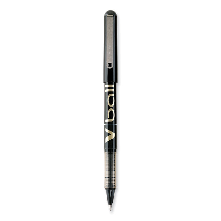 VBall Liquid Ink Rollerball Pen, Stick, Fine 0.7 mm, Black Ink, Black/Clear Barrel, Dozen