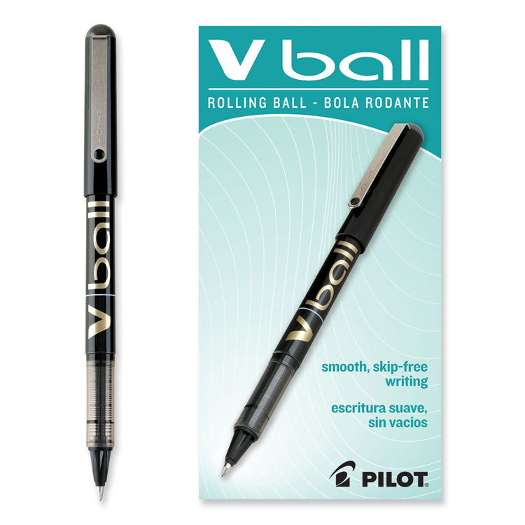 VBall Liquid Ink Rollerball Pen, Stick, Fine 0.7 mm, Black Ink, Black/Clear Barrel, Dozen