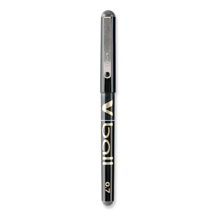 VBall Liquid Ink Rollerball Pen, Stick, Fine 0.7 mm, Black Ink, Black/Clear Barrel, Dozen