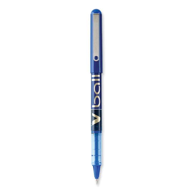 VBall Liquid Ink Rollerball Pen, Stick, Fine 0.7 mm, Blue Ink, Blue/Clear Barrel, Dozen