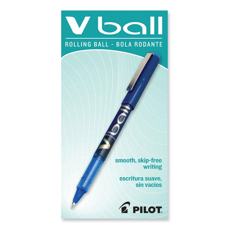 VBall Liquid Ink Rollerball Pen, Stick, Fine 0.7 mm, Blue Ink, Blue/Clear Barrel, Dozen