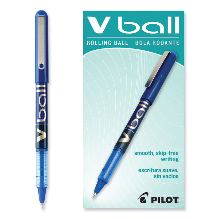 VBall Liquid Ink Rollerball Pen, Stick, Fine 0.7 mm, Blue Ink, Blue/Clear Barrel, Dozen