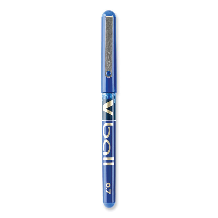 VBall Liquid Ink Rollerball Pen, Stick, Fine 0.7 mm, Blue Ink, Blue/Clear Barrel, Dozen
