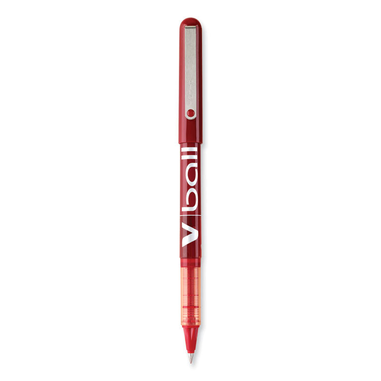 VBall Liquid Ink Rollerball Pen, Stick, Extra-Fine 0.5 mm, Red Ink, Red/Clear Barrel, Dozen