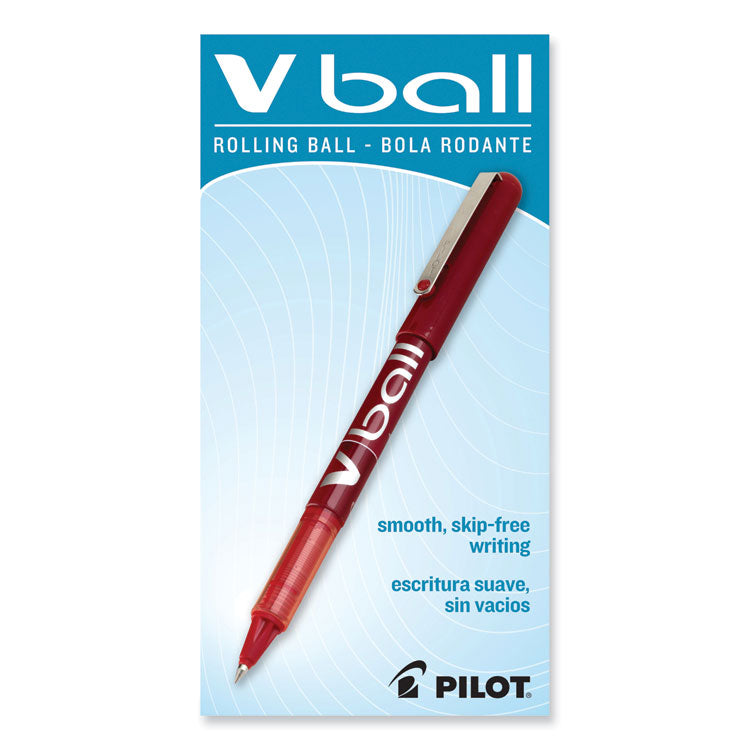 VBall Liquid Ink Rollerball Pen, Stick, Extra-Fine 0.5 mm, Red Ink, Red/Clear Barrel, Dozen