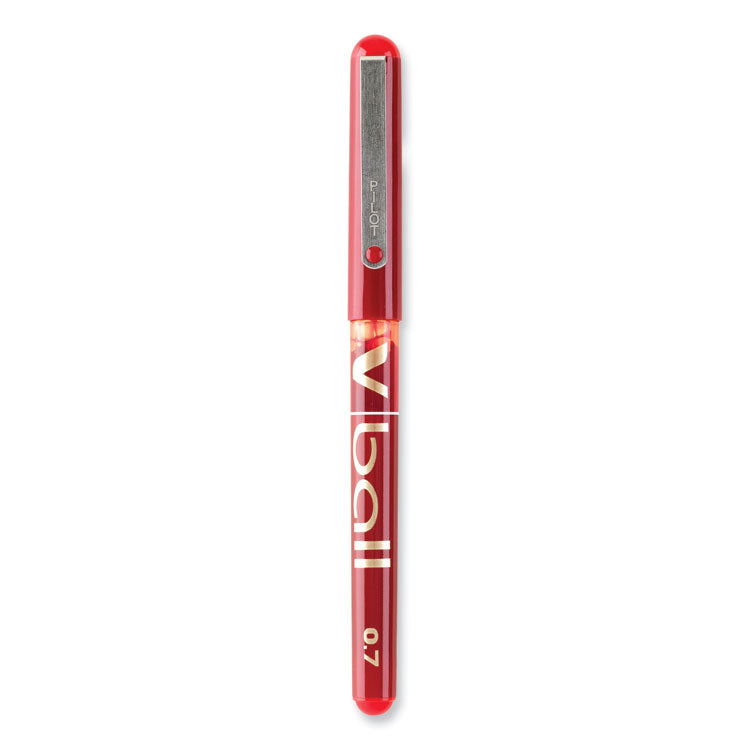 VBall Liquid Ink Rollerball Pen, Stick, Extra-Fine 0.5 mm, Red Ink, Red/Clear Barrel, Dozen