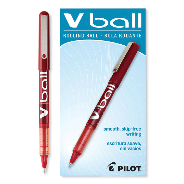 VBall Liquid Ink Rollerball Pen, Stick, Extra-Fine 0.5 mm, Red Ink, Red/Clear Barrel, Dozen