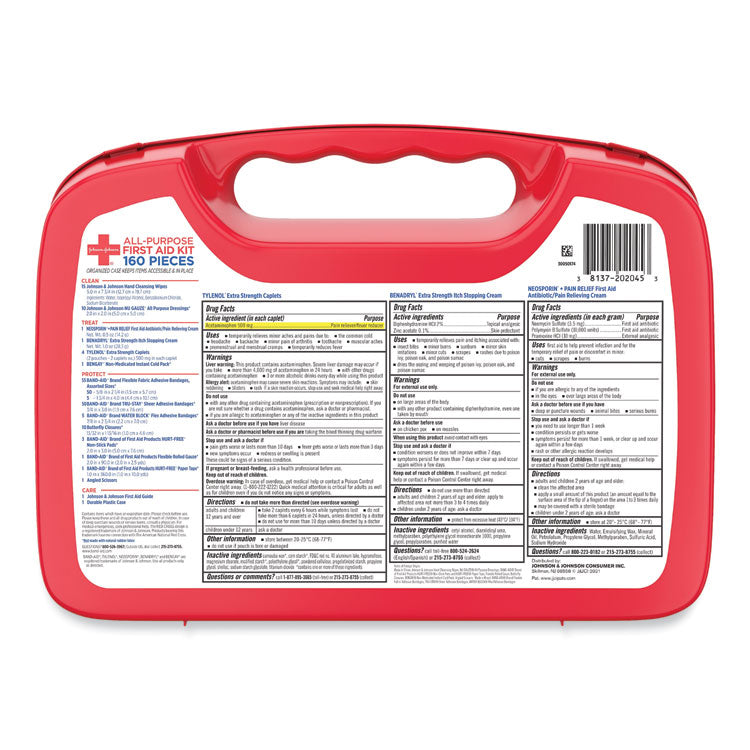 All-Purpose First Aid Kit, 160 Pieces, Plastic Case