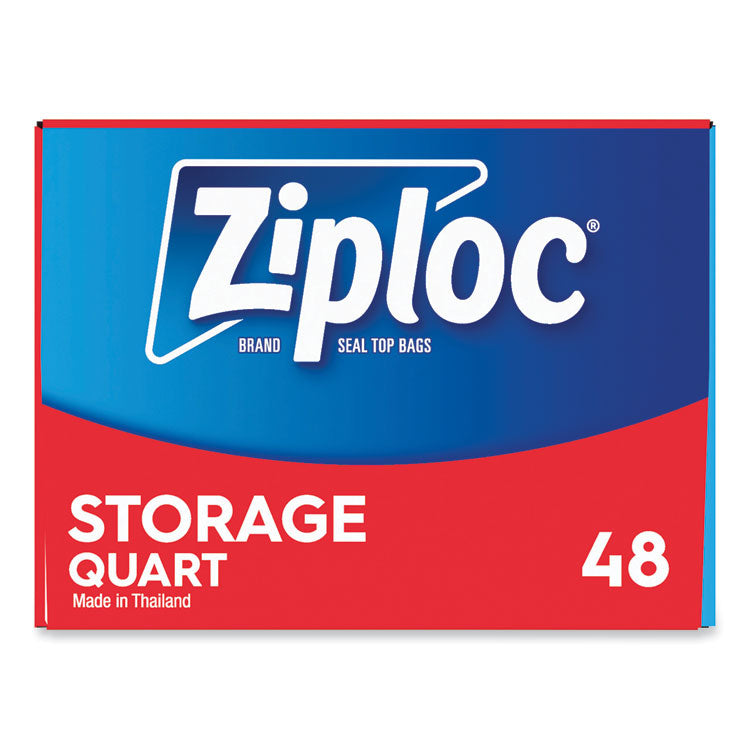 Double Zipper Storage Bags, Triple System Seal, Quart, 9.63" x 8.5", Clear, 48/Box