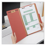 Eight-Section Pressboard Classification Folders, 3" Expansion, 3 Dividers, 8 Fasteners, Legal Size, Red Exterior, 10/Box