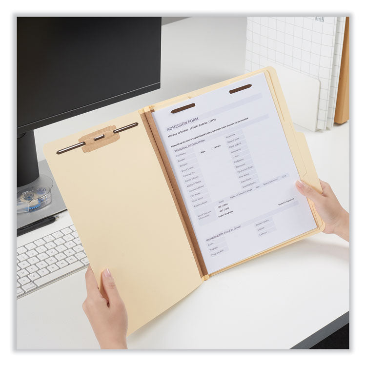 Six-Section Classification Folders, 2" Expansion, 2 Dividers, 6 Fasteners, Letter Size, Manila Exterior, 15/Box