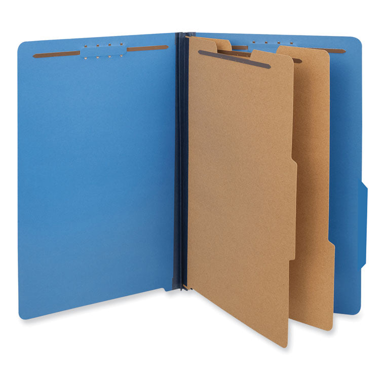 Bright Colored Pressboard Classification Folders, 2" Expansion, 2 Dividers, 6 Fasteners, Legal Size, Cobalt Blue, 10/Box