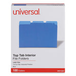 Interior File Folders, 1/3-Cut Tabs: Assorted, Letter Size, 11-pt Stock, Blue, 100/Box