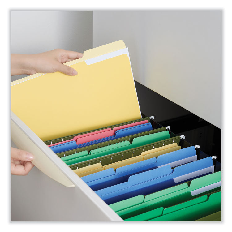 Interior File Folders, 1/3-Cut Tabs: Assorted, Letter Size, 11-pt Stock, Yellow, 100/Box